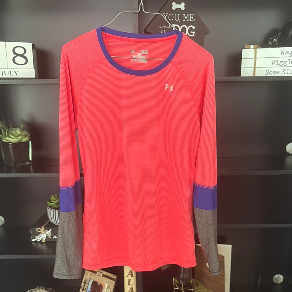 Under Armour Orange Pink Fitted Long Sleeve T-Shirt
